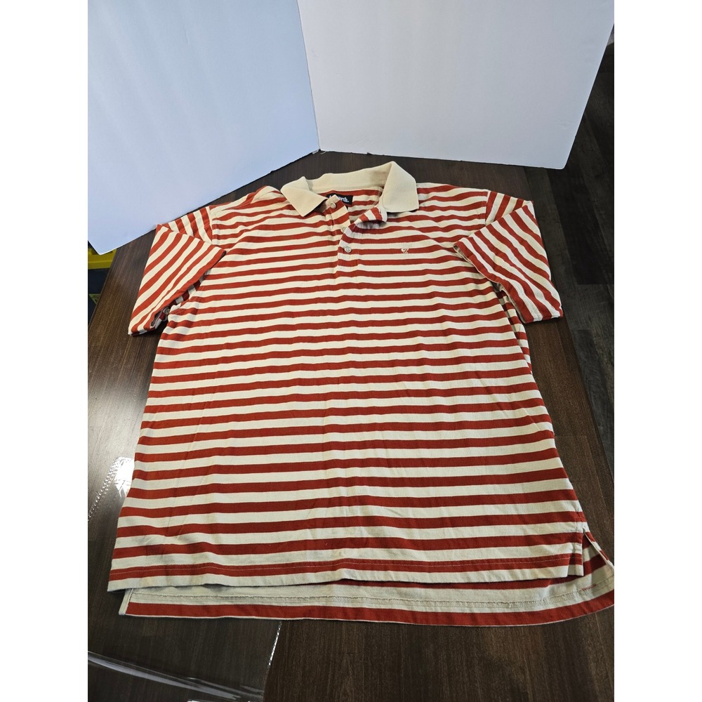 Ashworth Mens XL Red Cream Striped Short Sleeve Cotton Golf Polo Shirt AM2600